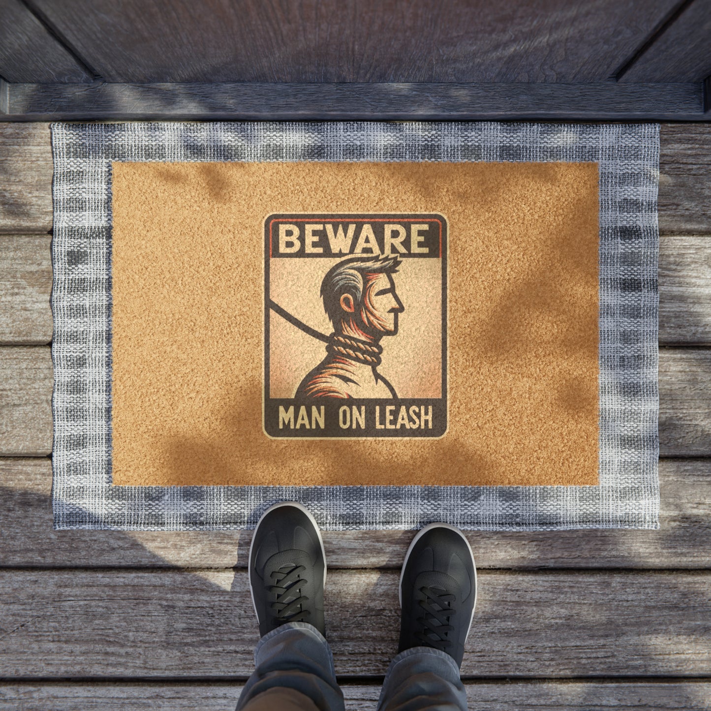 Beware Man On Leash - Doormat