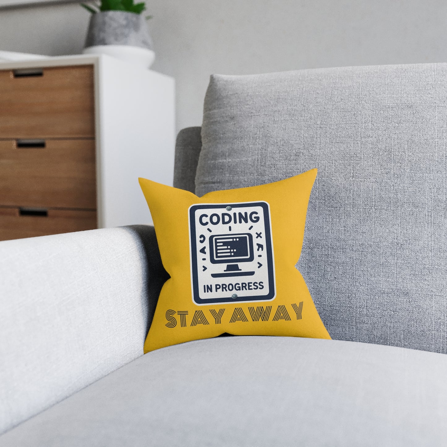 Coding In Progress Stay Away (Yellow) - Square Pillow