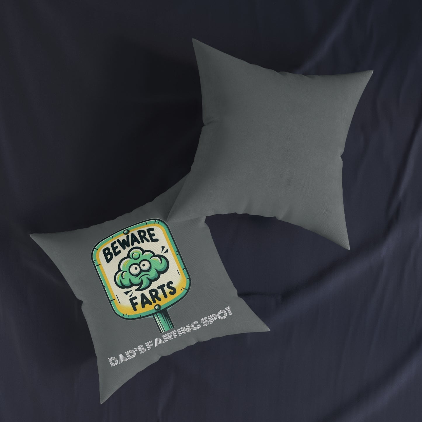 Beware Farts Dad's Farting Spot (Dark Gray) - Square Pillow