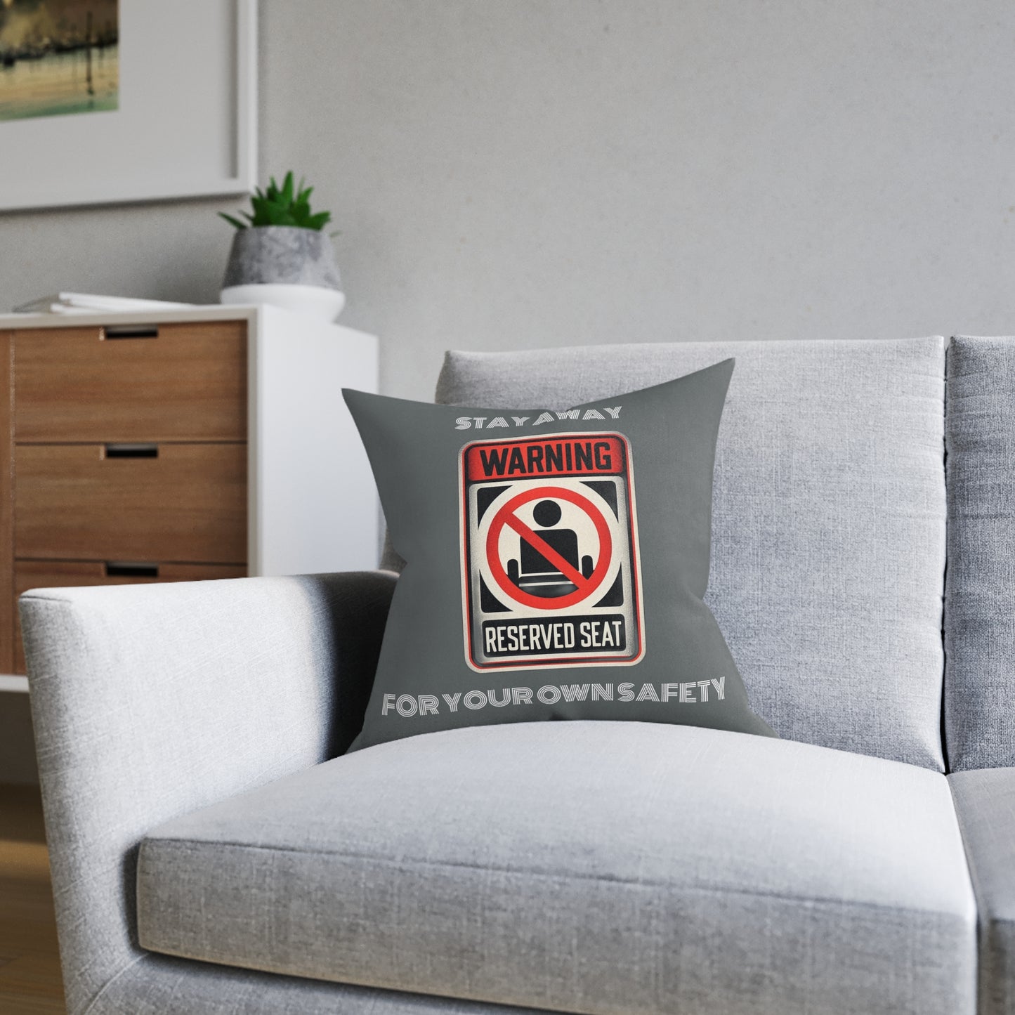 Warning Reserved Seat (Dark Gray) - Square Pillow