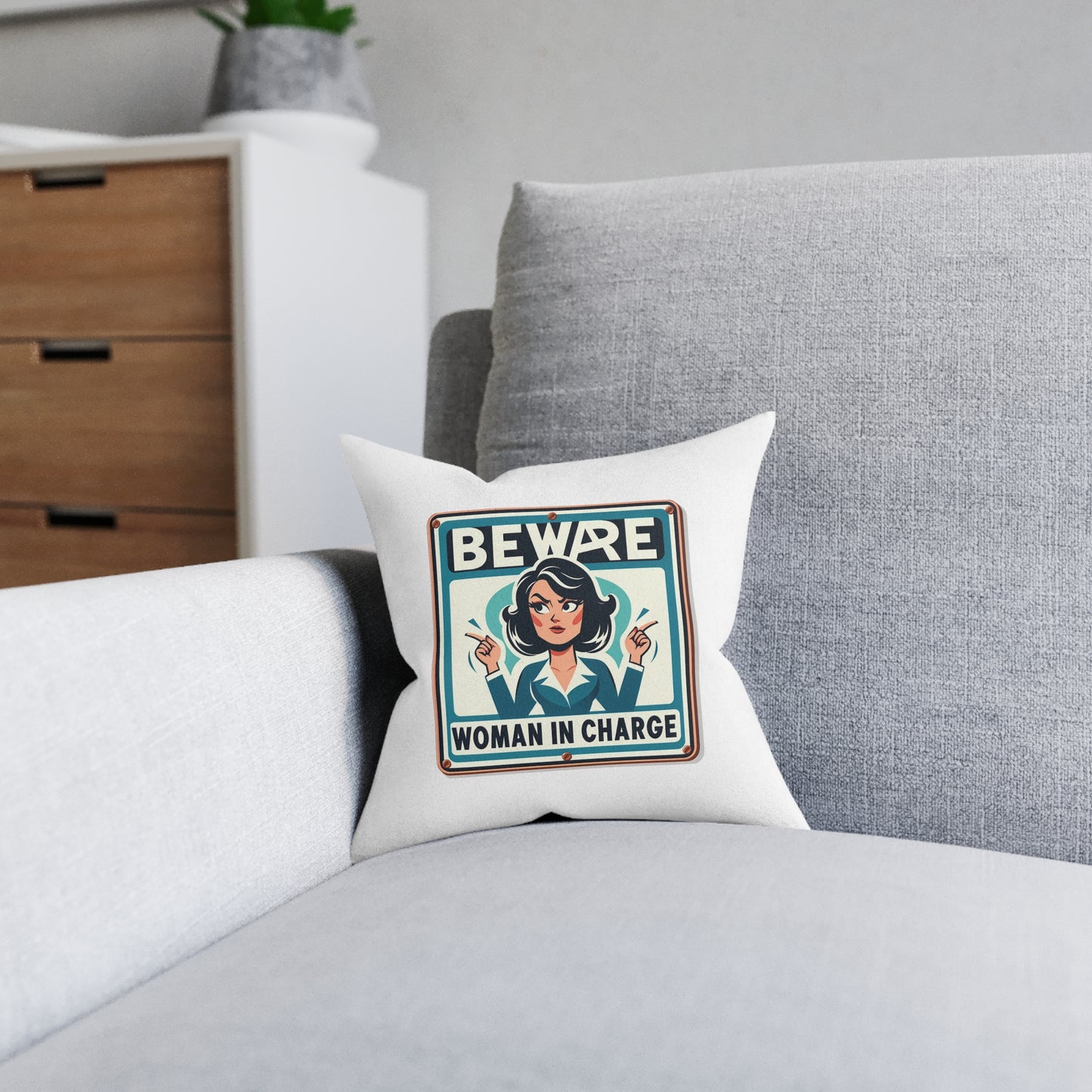 Beware Woman In Charge (Retro 70s) - Square Pillow