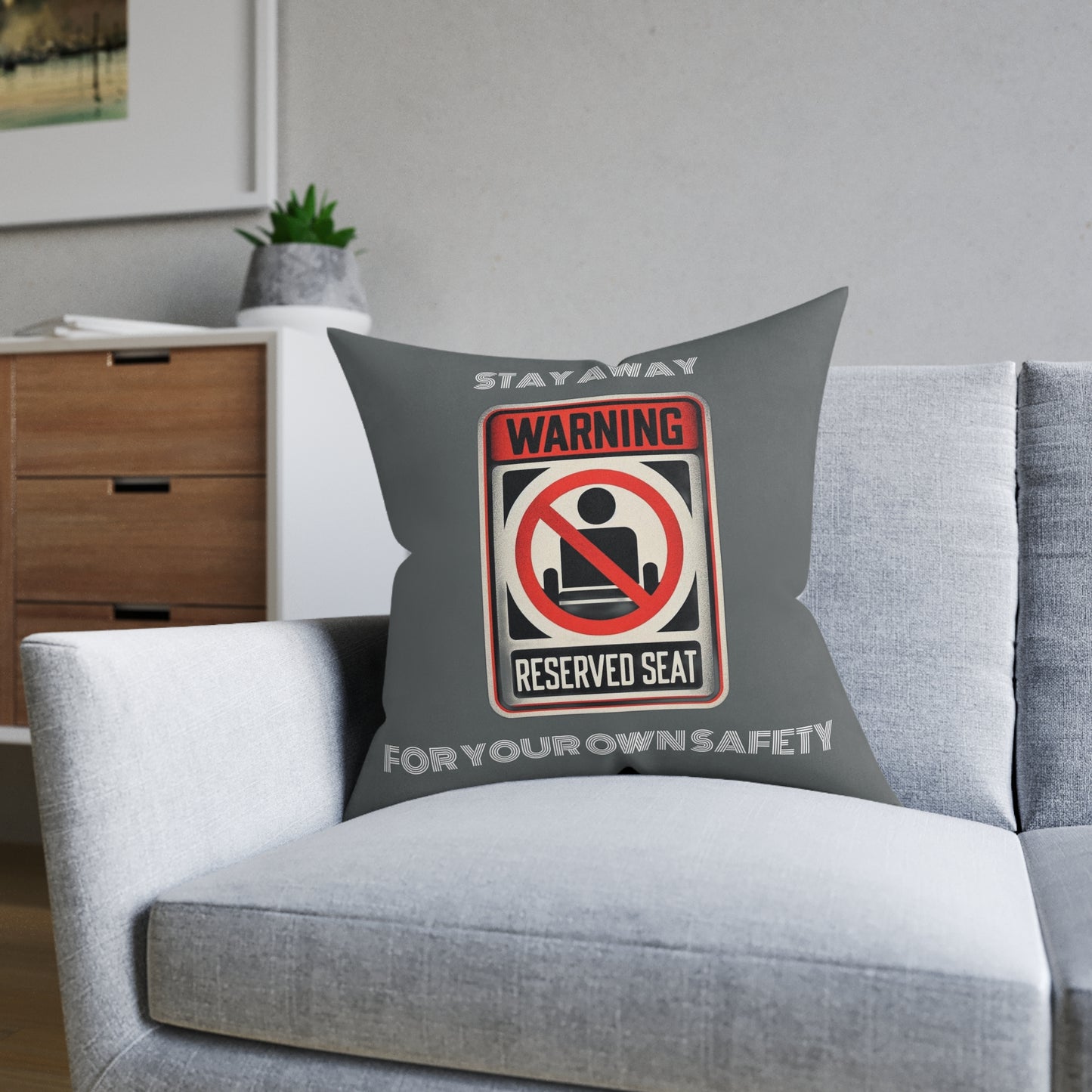 Warning Reserved Seat (Dark Gray) - Square Pillow
