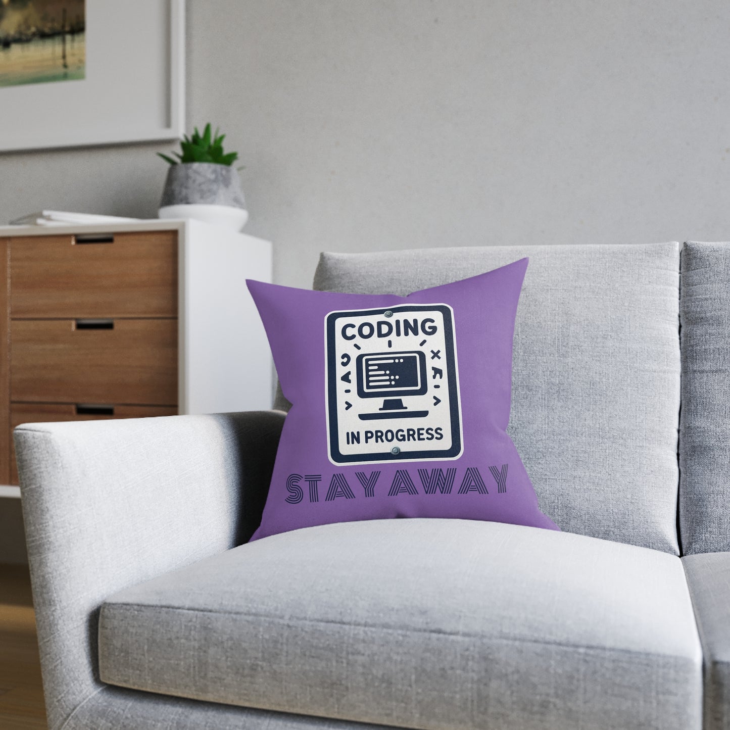 Coding In Progress Stay Away (Purple) - Square Pillow