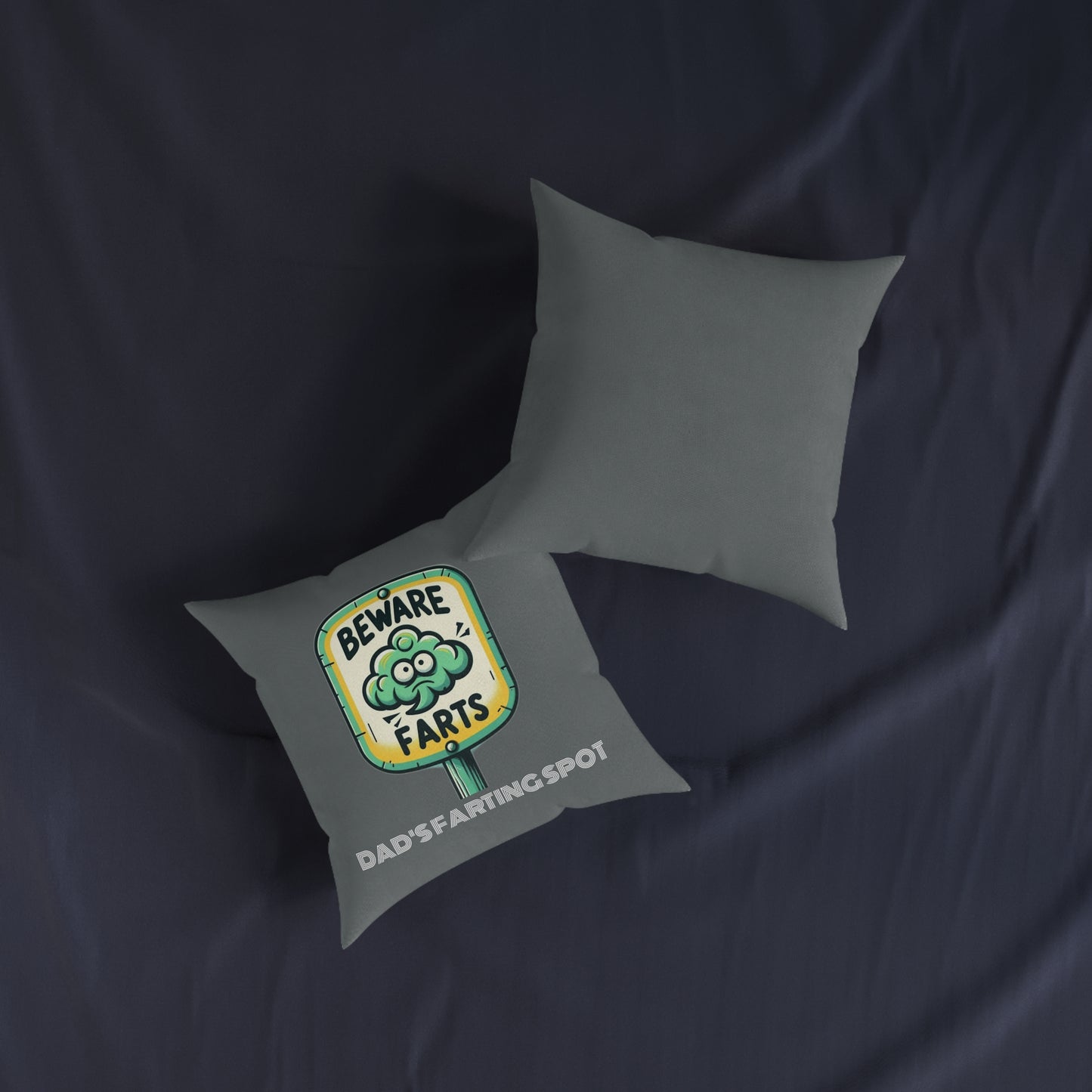 Beware Farts Dad's Farting Spot (Dark Gray) - Square Pillow