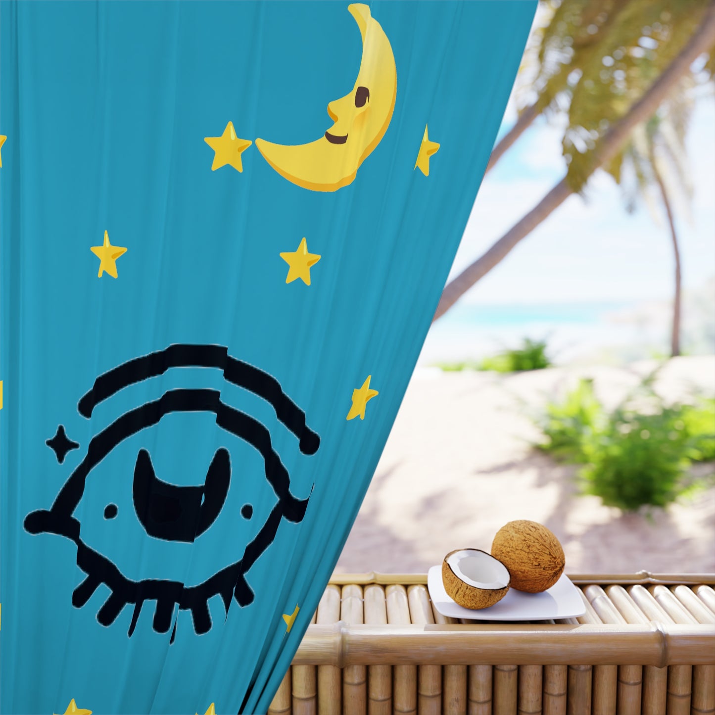 Good Night (Turquoise) - Window Curtains (1 Piece)