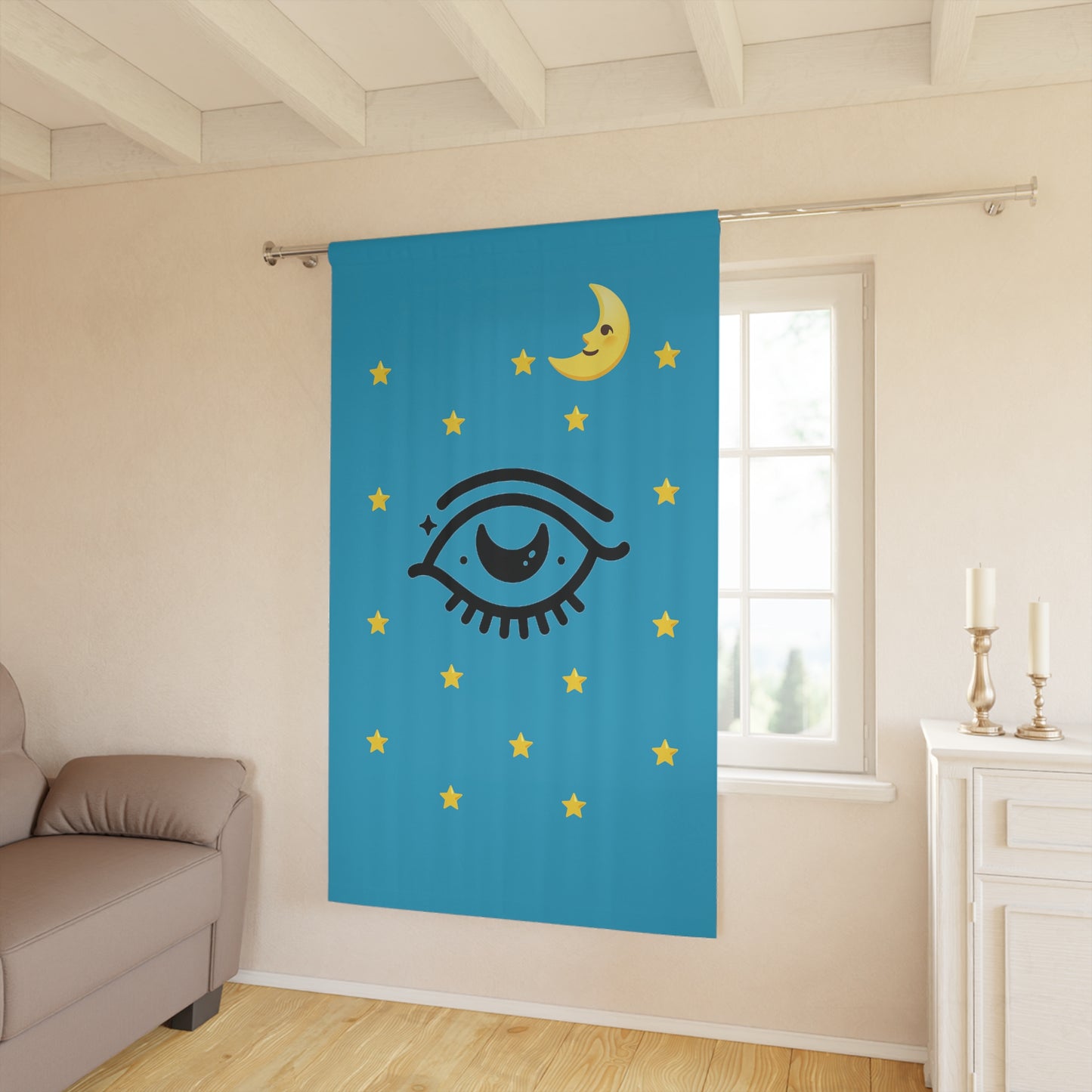 Good Night (Turquoise) - Window Curtains (1 Piece)