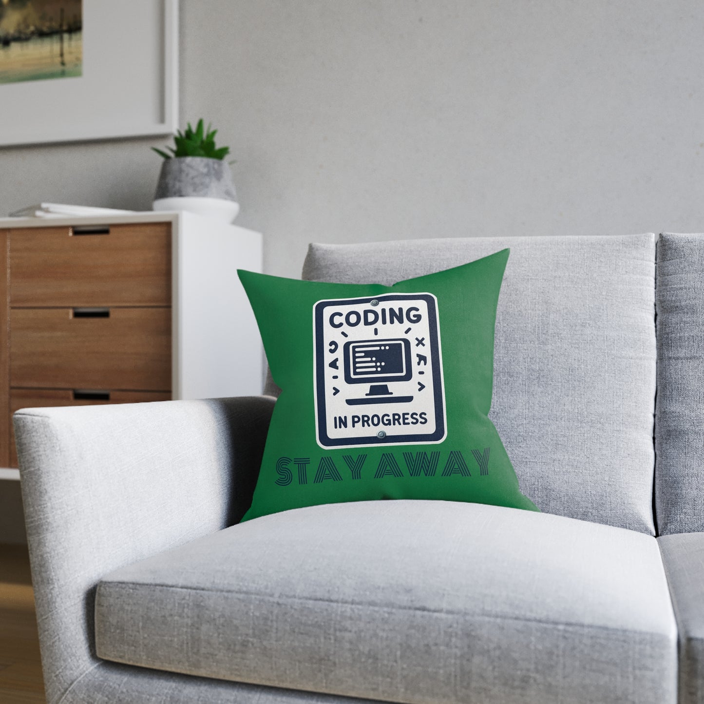 Coding In Progress Stay Away (Dark Green) - Square Pillow