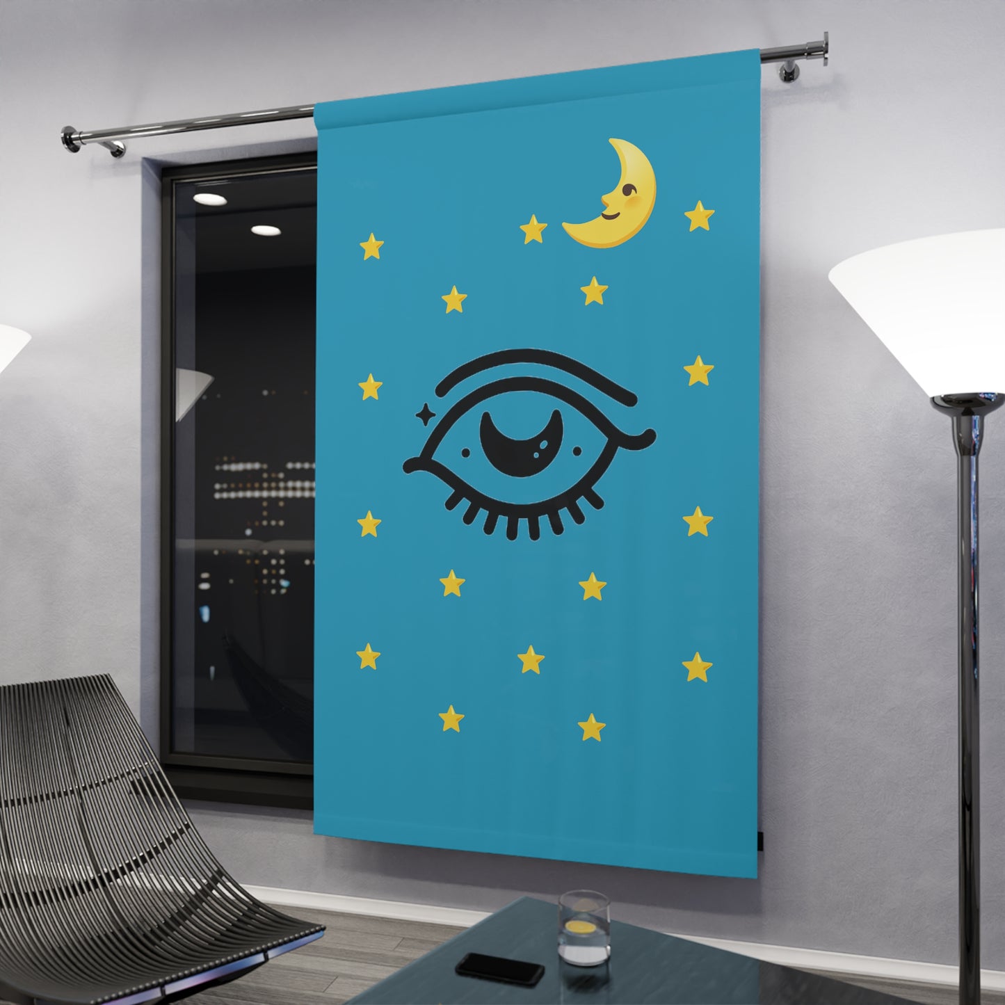 Good Night (Turquoise) - Window Curtains (1 Piece)