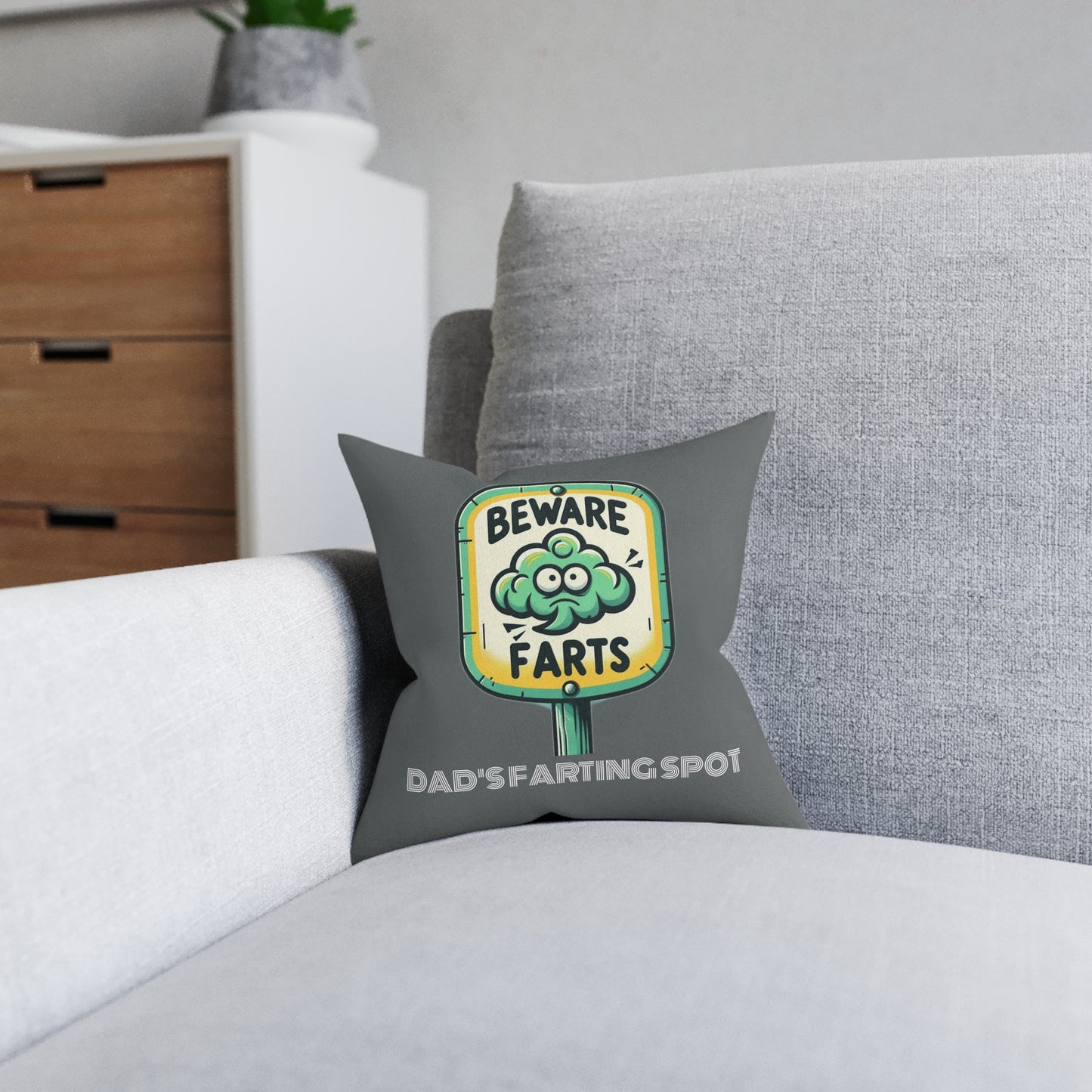 Beware Farts Dad's Farting Spot (Dark Gray) - Square Pillow