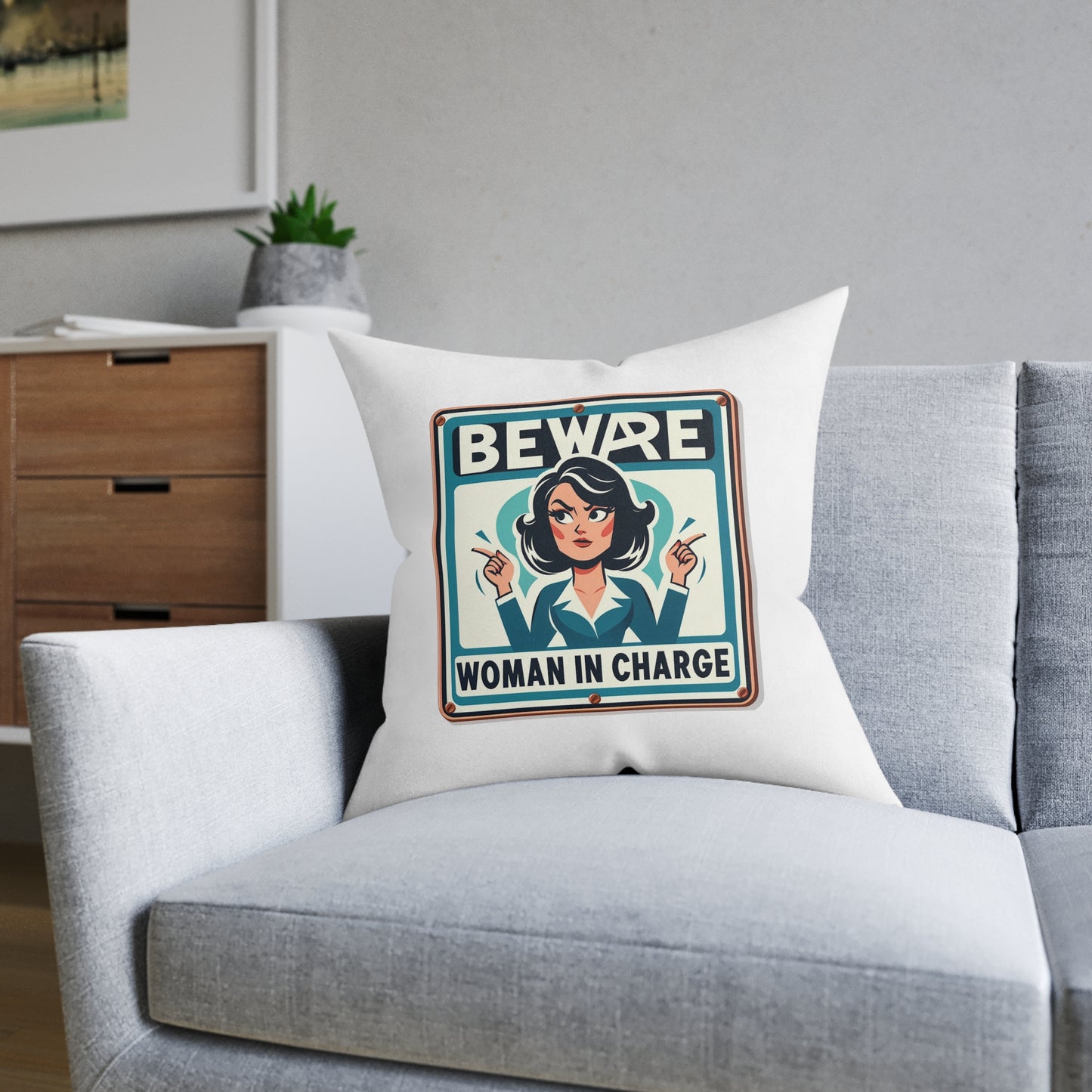 Beware Woman In Charge (Retro 70s) - Square Pillow