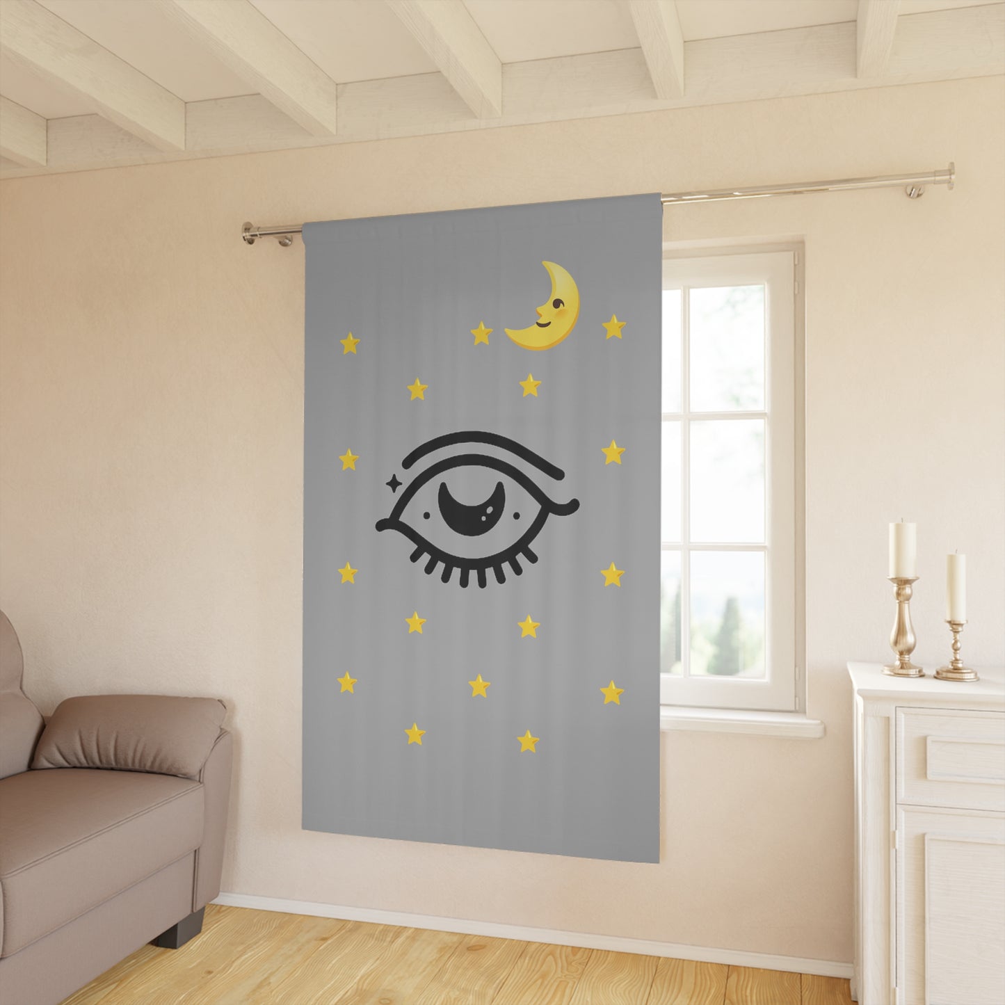 Good Night (Light Gray) - Window Curtains (1 Piece)