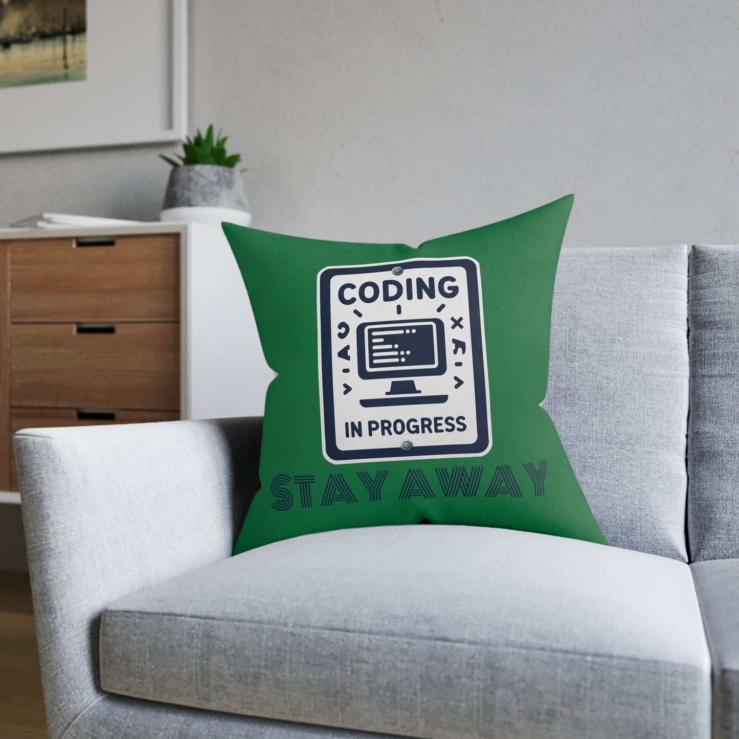 Coding In Progress Stay Away (Dark Green) - Square Pillow