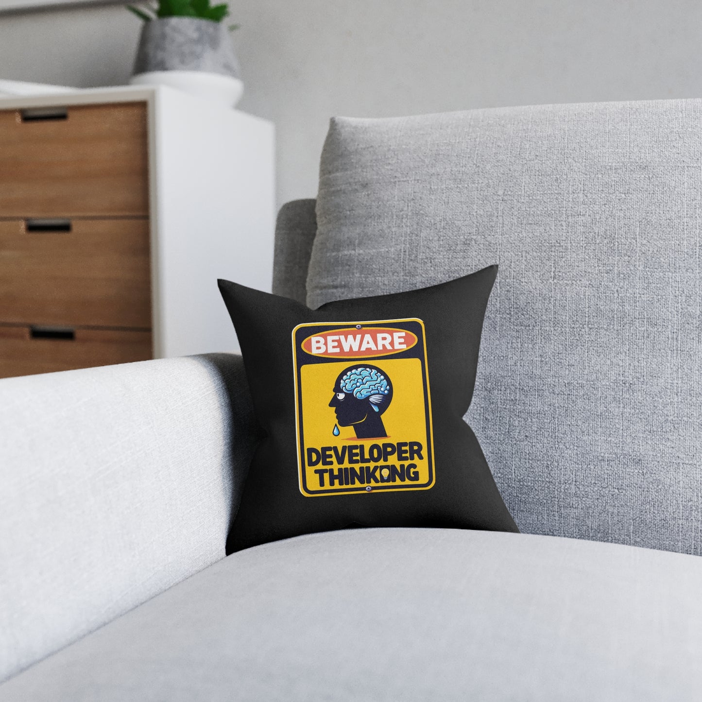 Beware Developer Thinking (Black) - Square Pillow