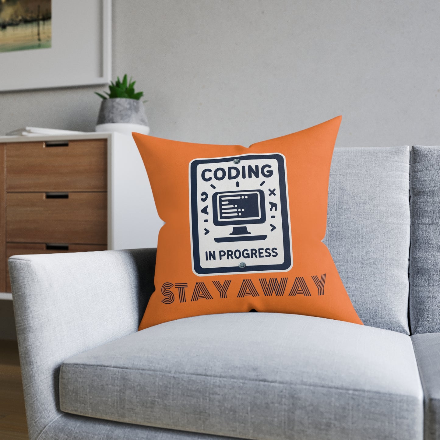 Coding In Progress Stay Away (Orange) - Square Pillow