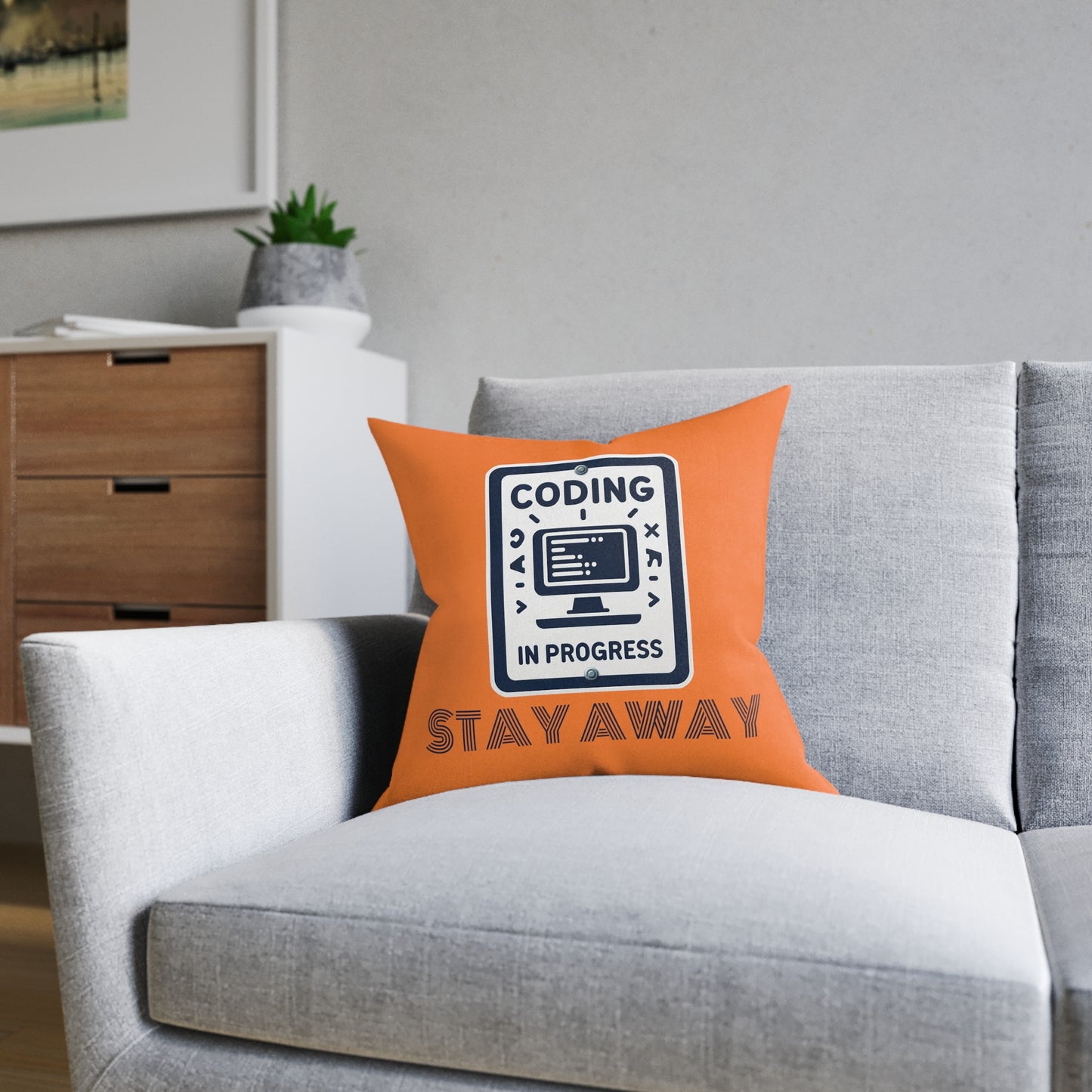 Coding In Progress Stay Away (Orange) - Square Pillow