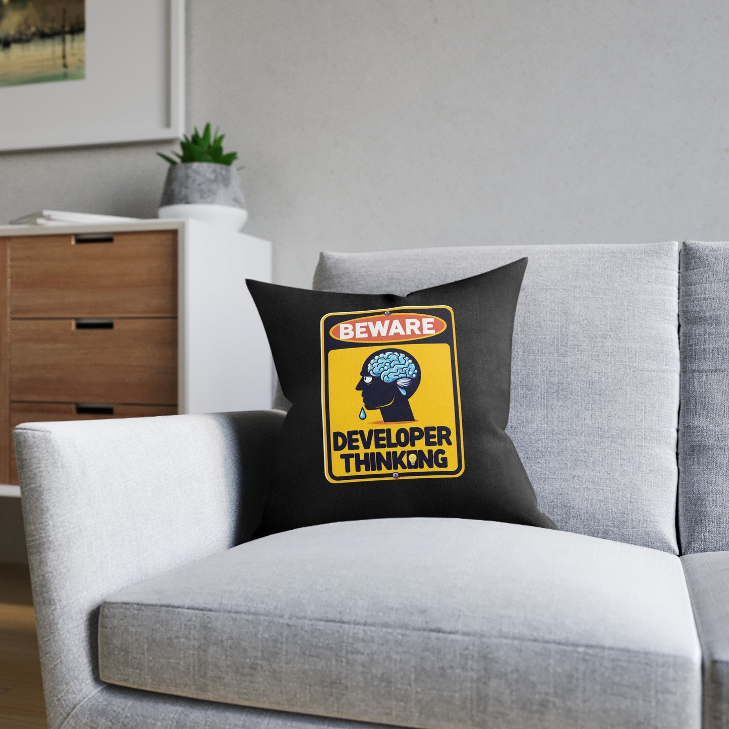 Beware Developer Thinking (Black) - Square Pillow