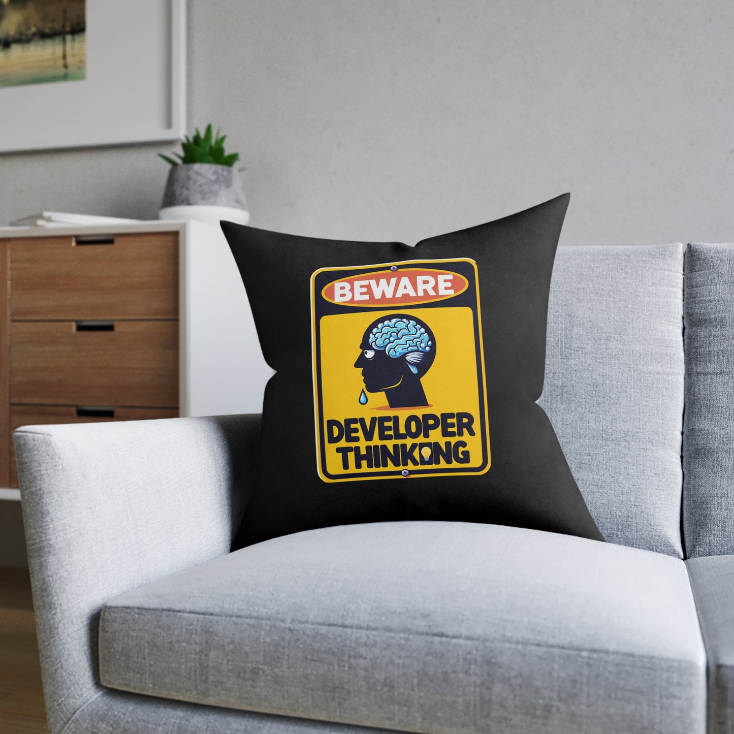 Beware Developer Thinking (Black) - Square Pillow