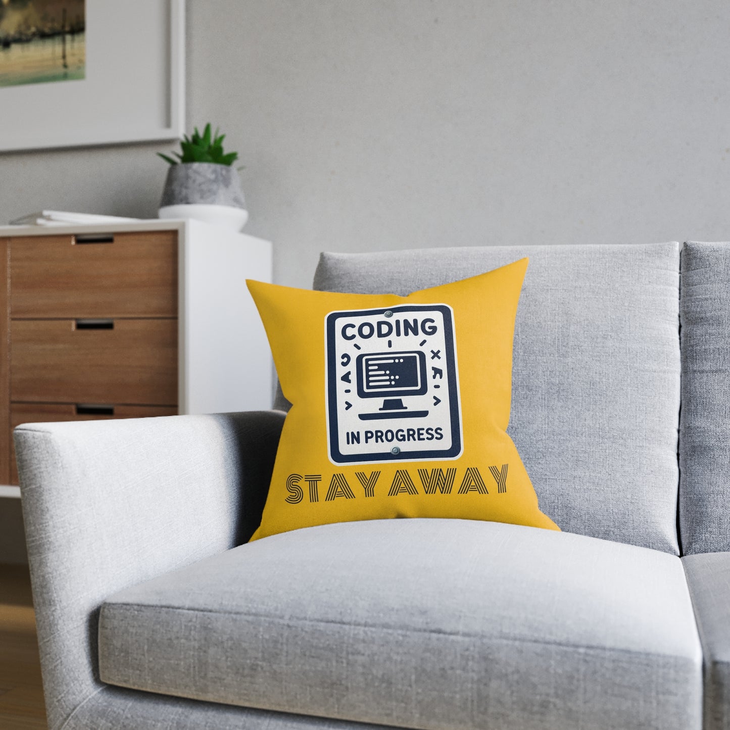 Coding In Progress Stay Away (Yellow) - Square Pillow