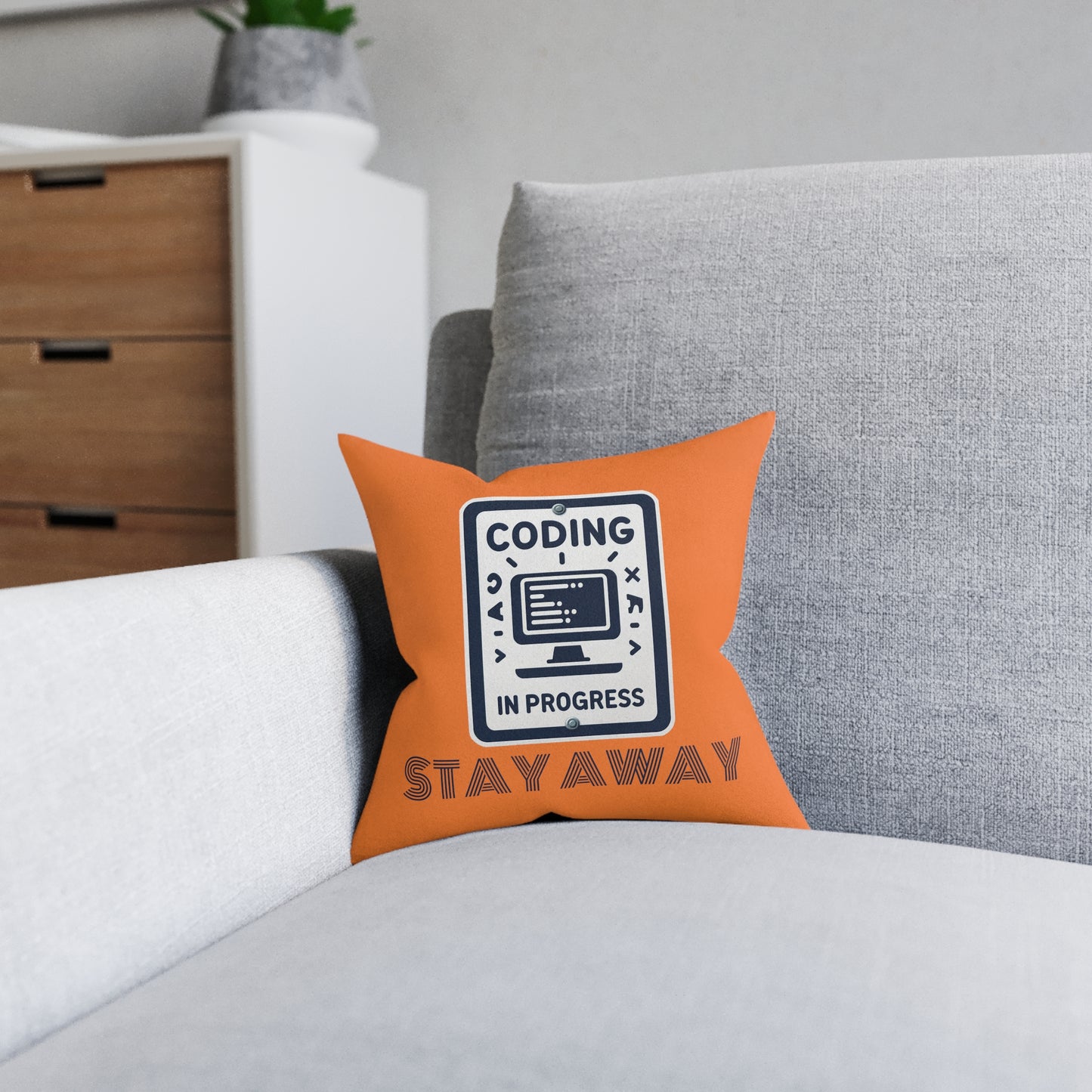 Coding In Progress Stay Away (Orange) - Square Pillow