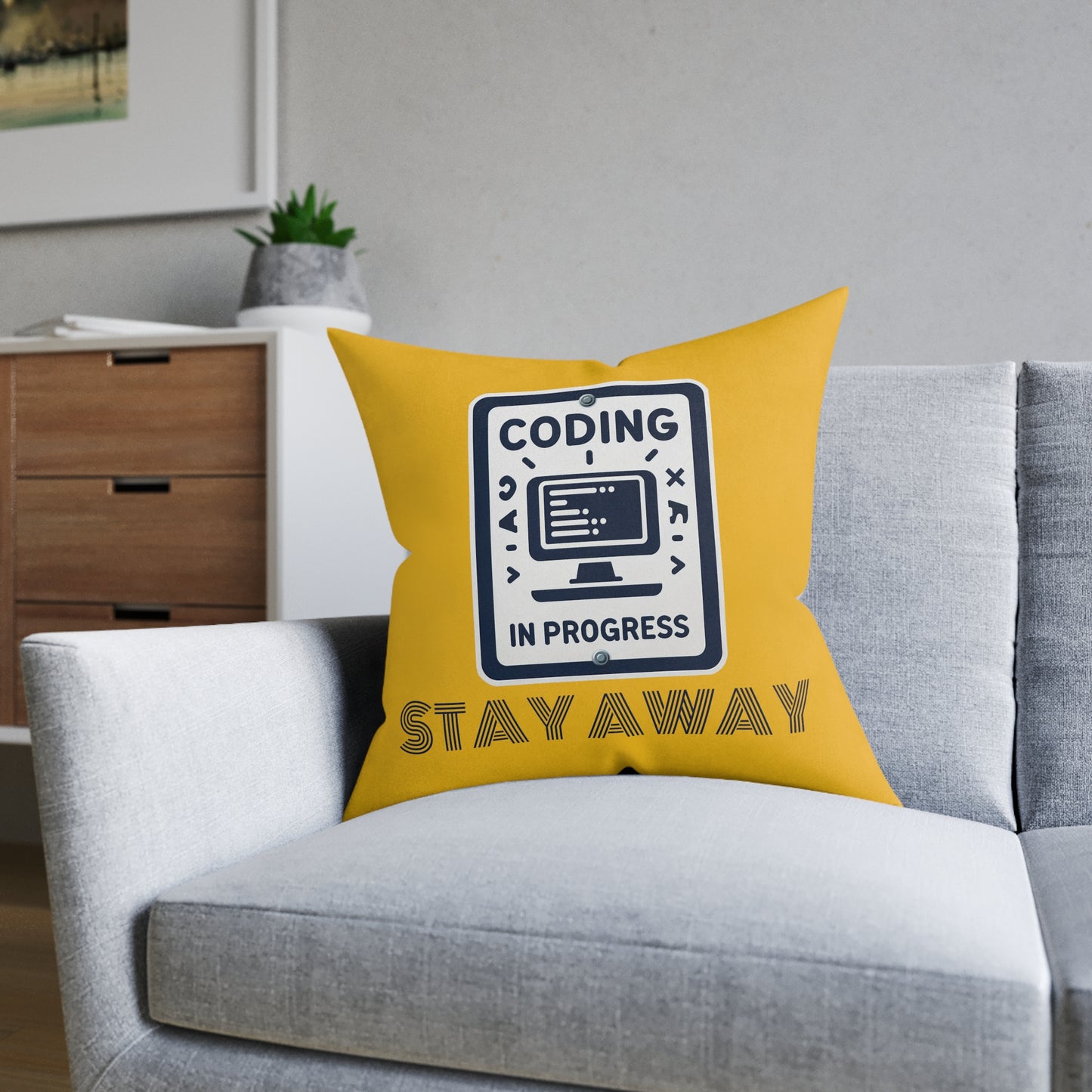 Coding In Progress Stay Away (Yellow) - Square Pillow