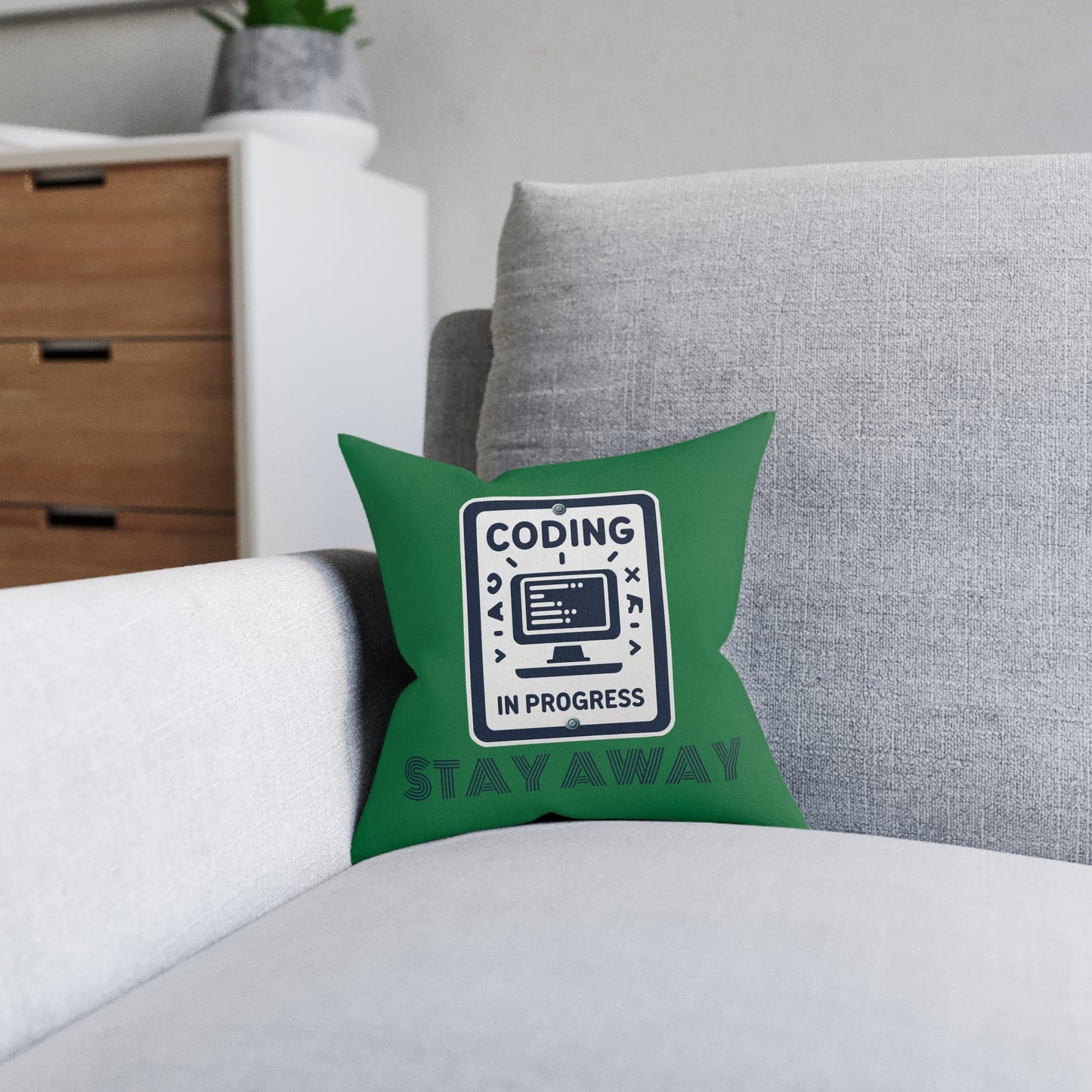 Coding In Progress Stay Away (Dark Green) - Square Pillow