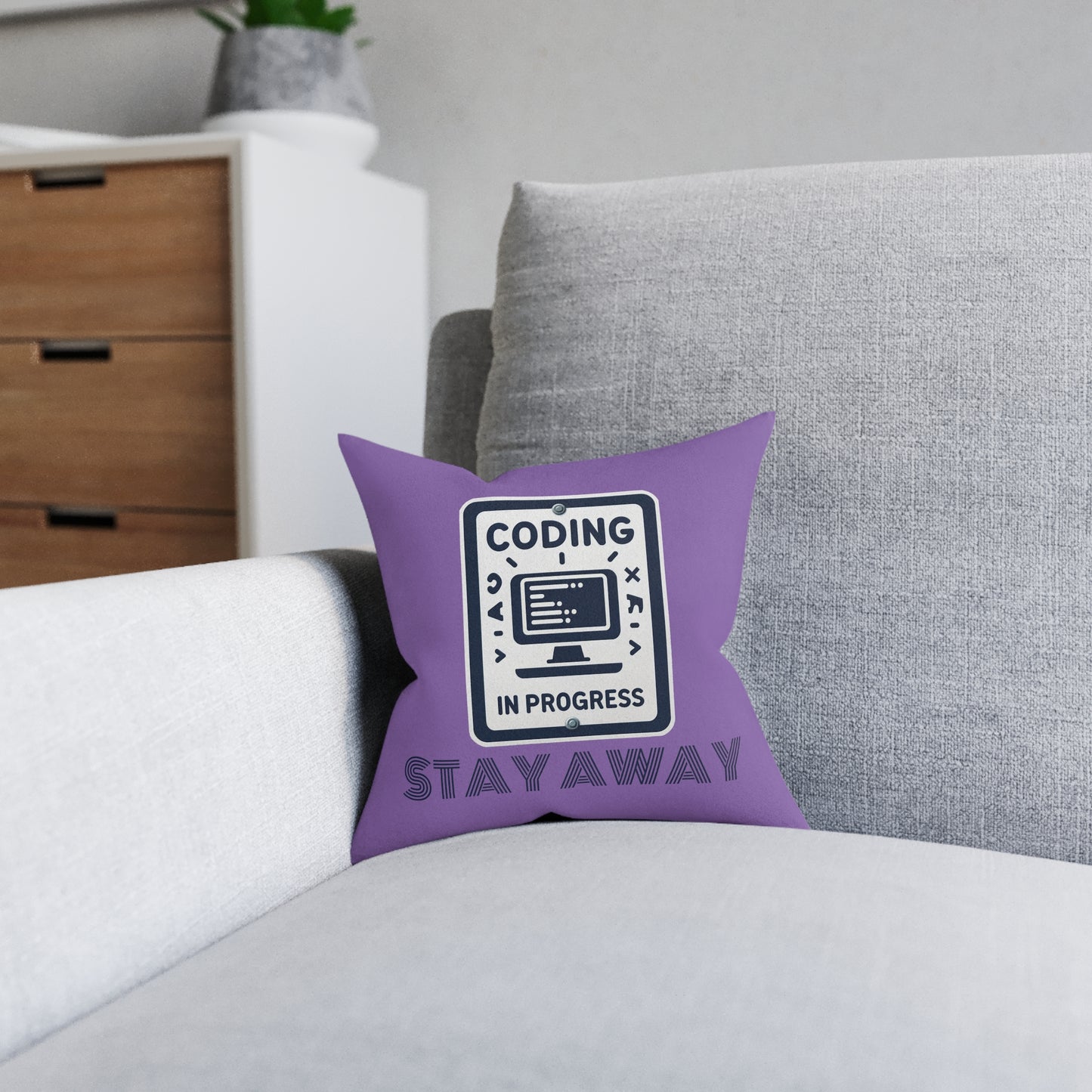 Coding In Progress Stay Away (Purple) - Square Pillow