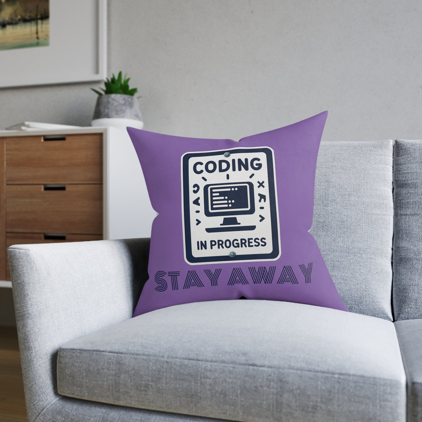 Coding In Progress Stay Away (Purple) - Square Pillow